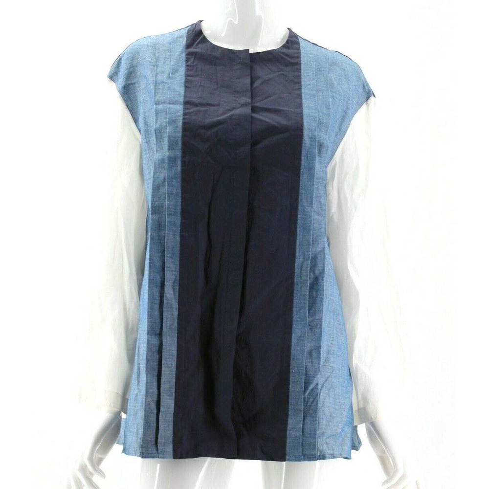 The Row Pleated Front Collarless Button Shirt Med - image 1